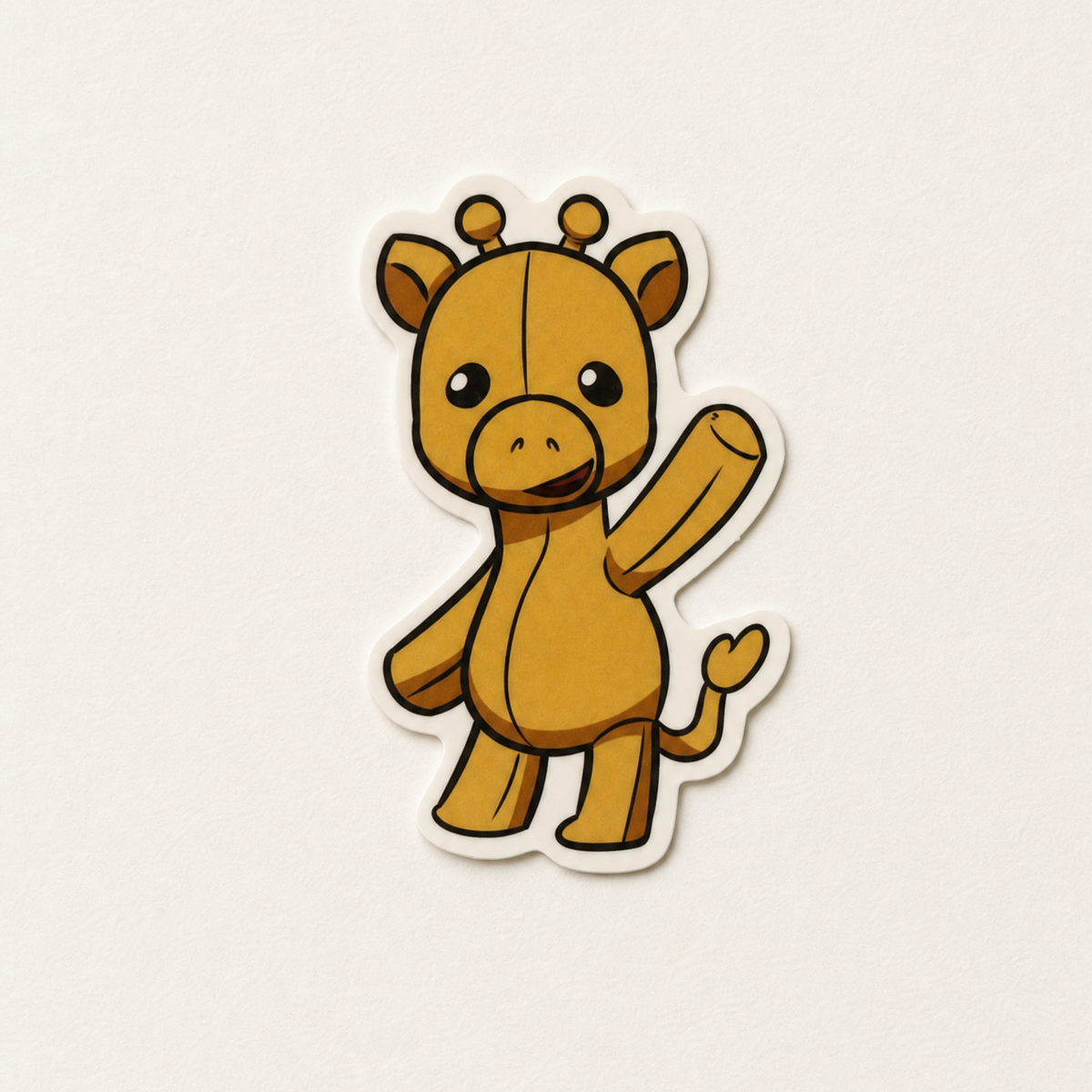 Giggles the Giraffe collectible sticker on a warm off-white background