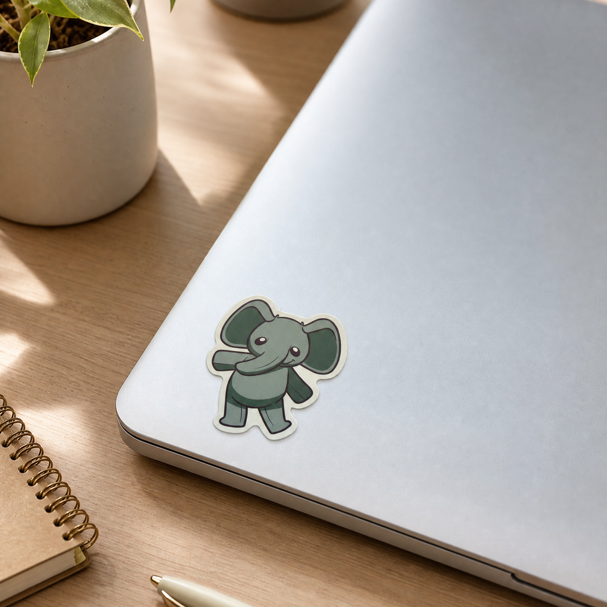 Echo the Elephant sticker on a laptop