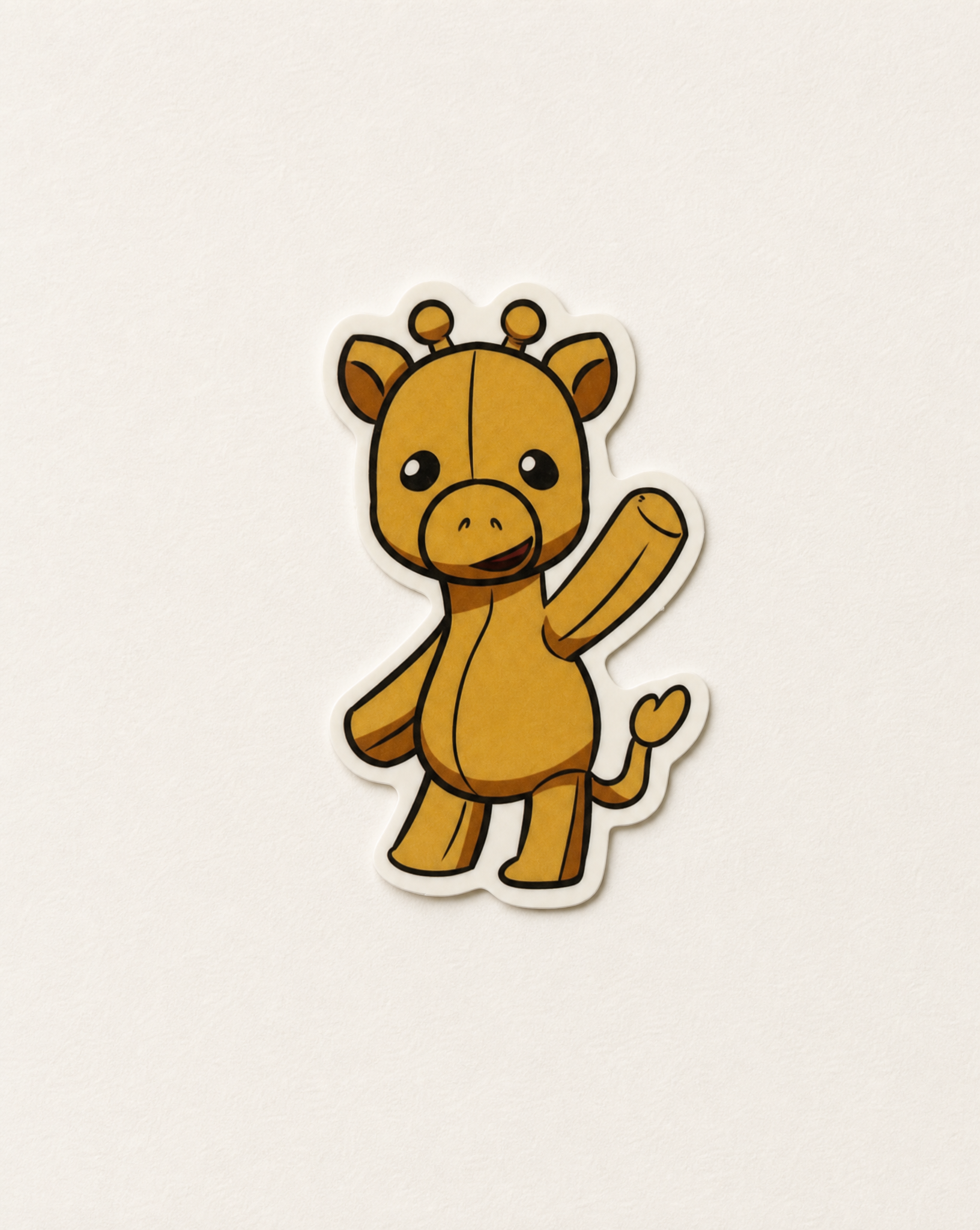 Giggles the Giraffe collectible sticker on a warm off-white background