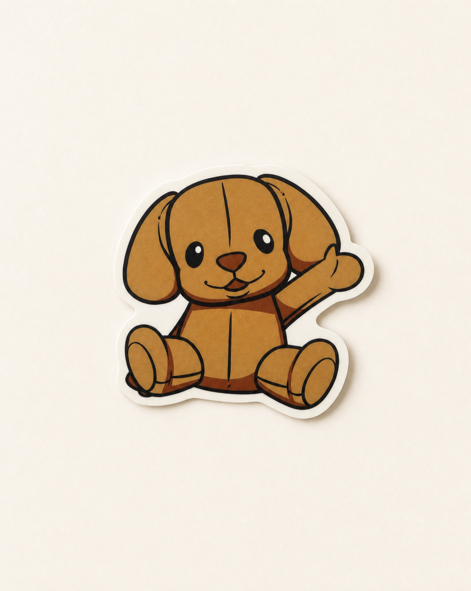 Peanut the Puppy collectible sticker on a warm off-white background
