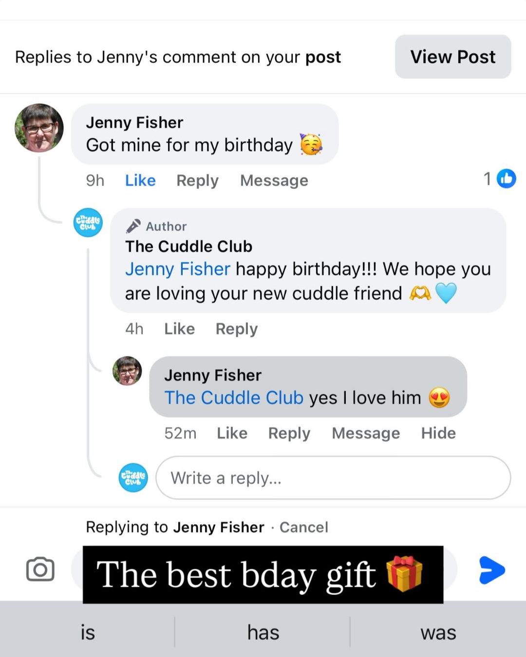 Customer message screenshot