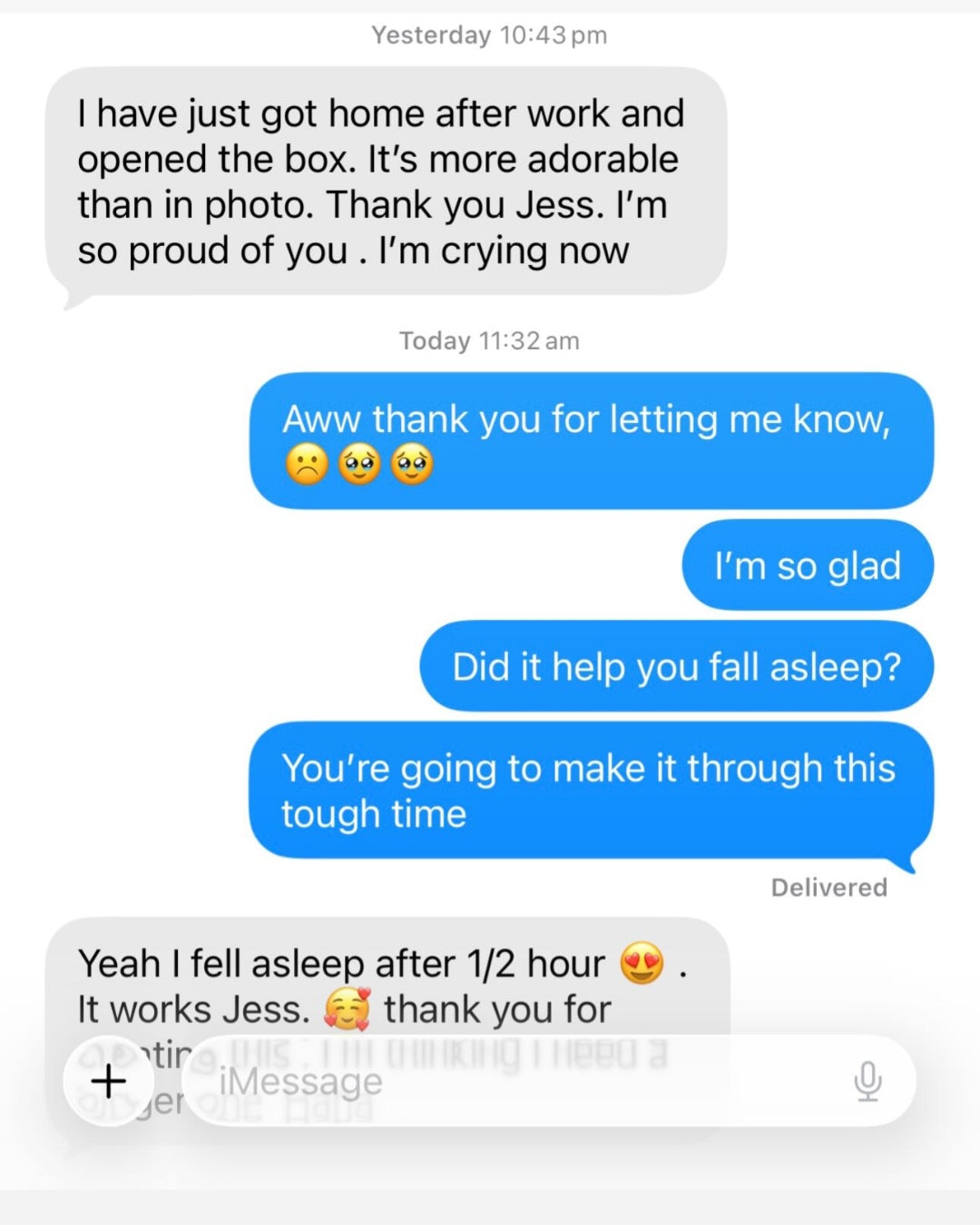 Customer message screenshot
