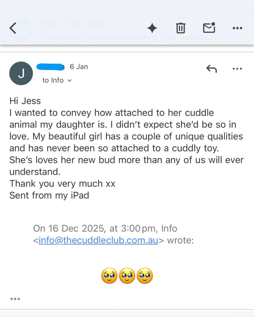 Customer message screenshot