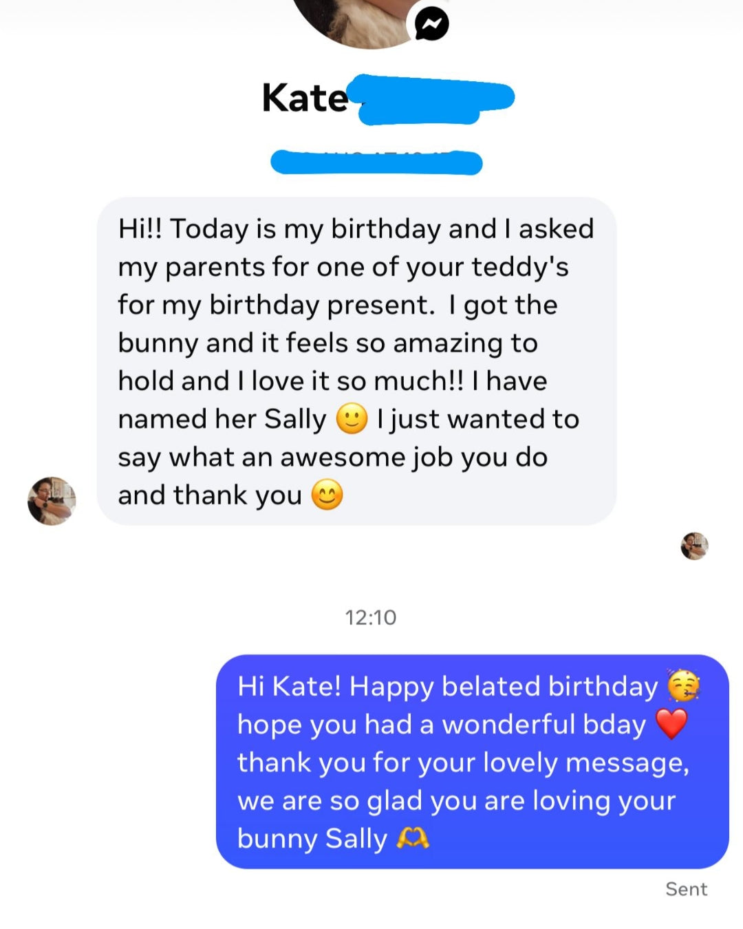 Customer message screenshot
