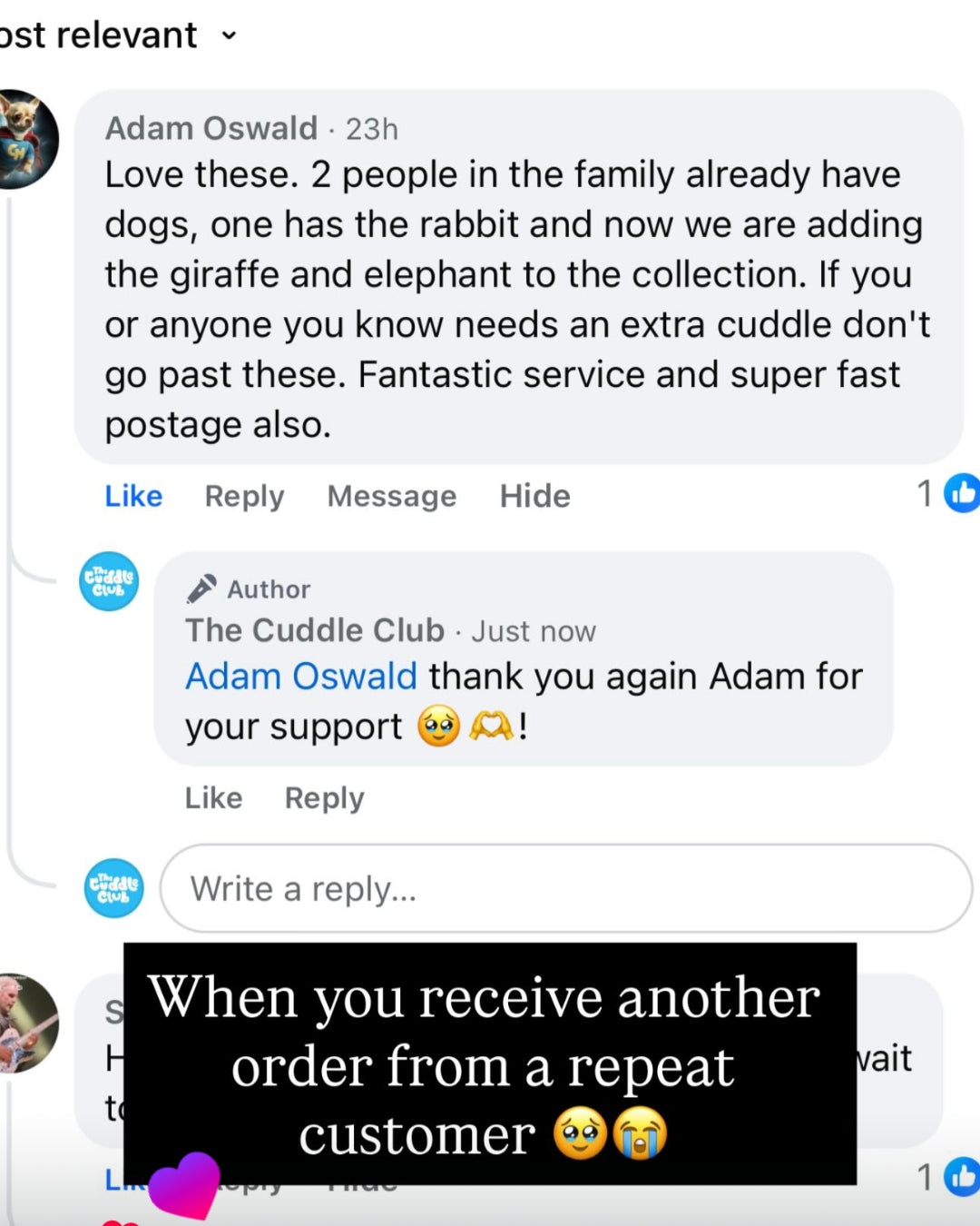 Customer message screenshot