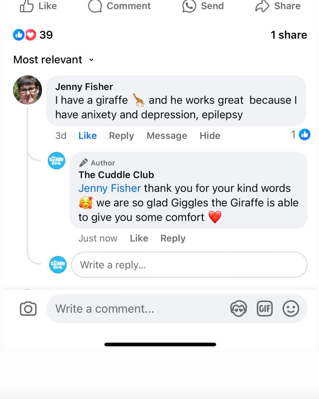 Customer message screenshot