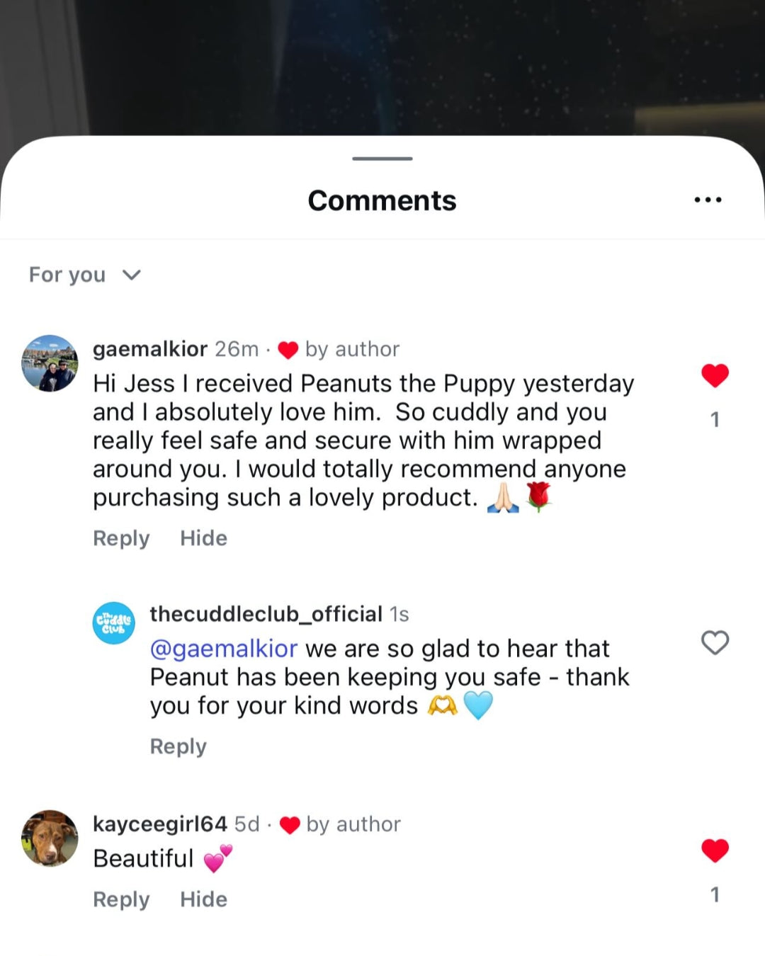 Customer message screenshot