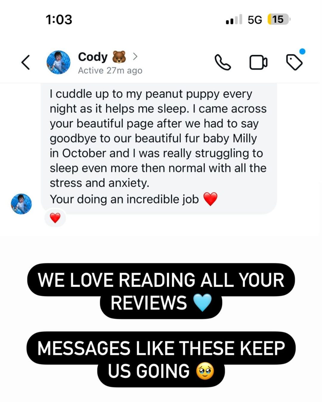 Customer message screenshot