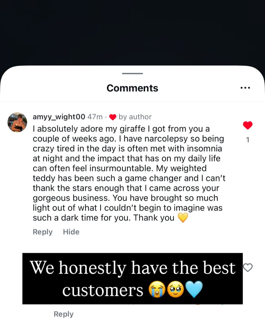 Customer message screenshot