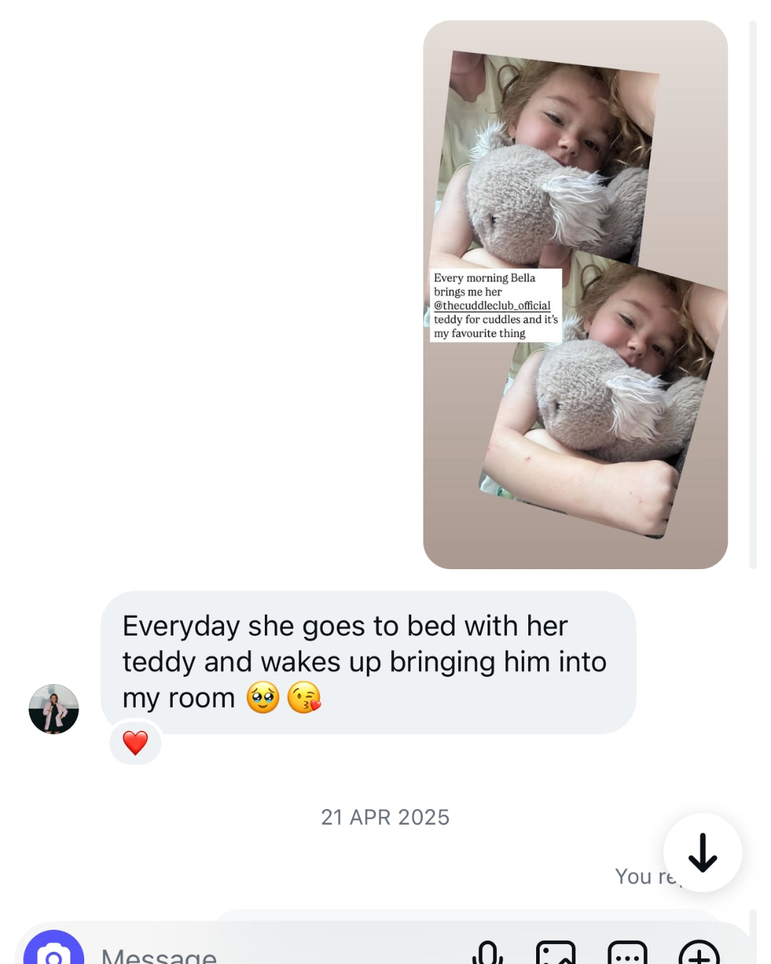 Customer message screenshot